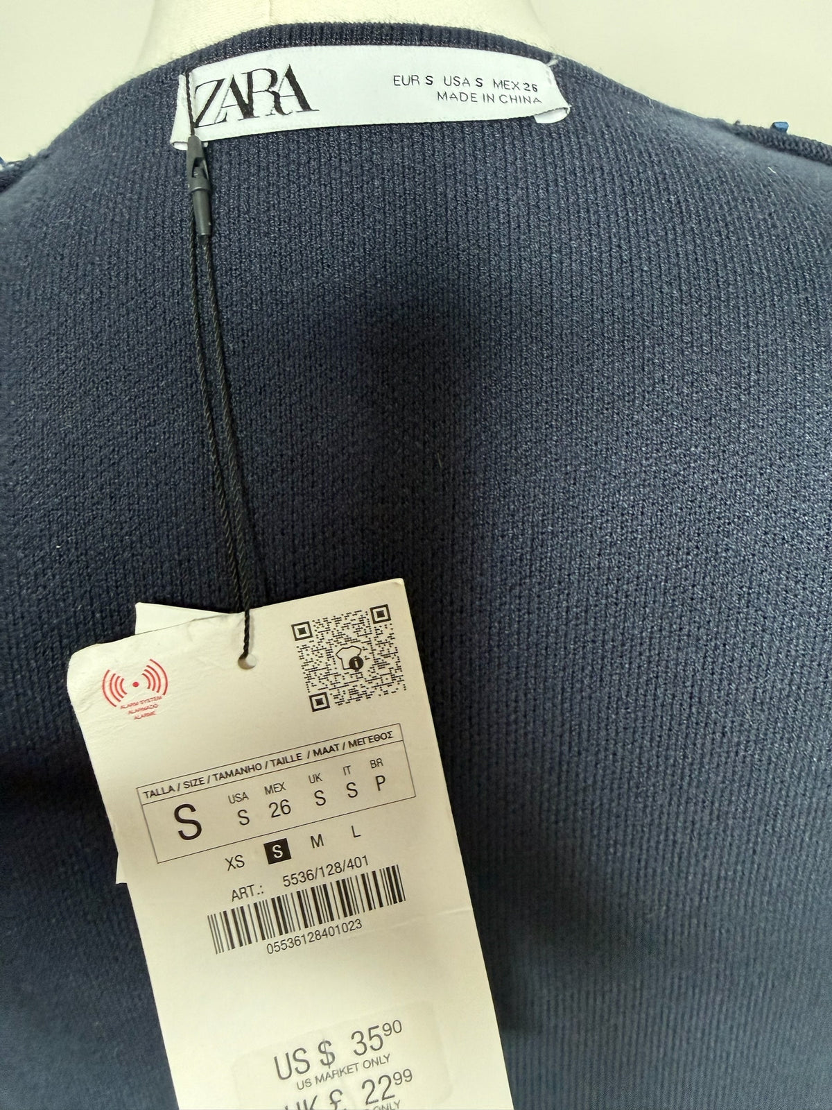 Style Reset Zara navy blue sleeveless knit top with size S tag and retail price label attached